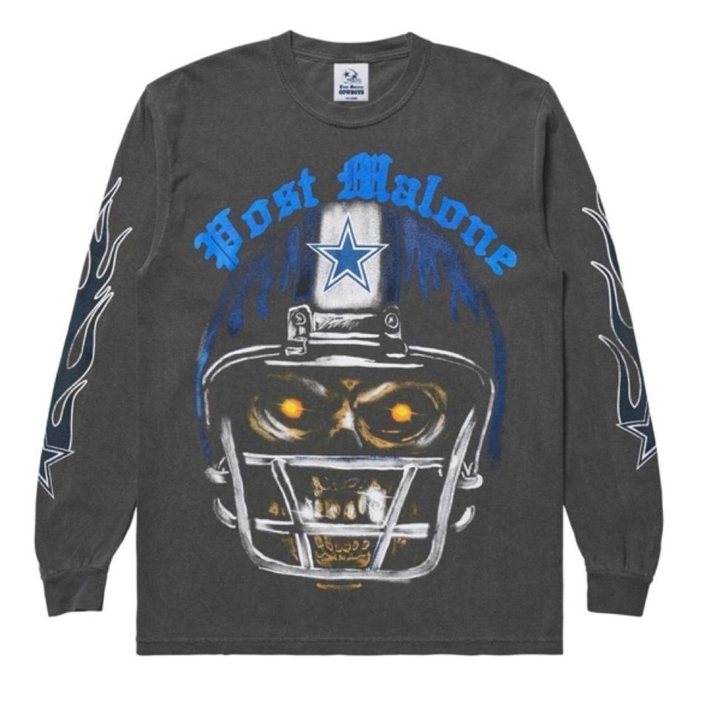 Post Malone Cowboys long sleeve shirt with skull in a football helmet‎